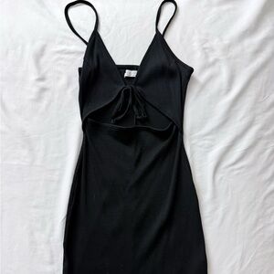 Urban Outfitters Black Ribbed Tie-Front Mini Dress